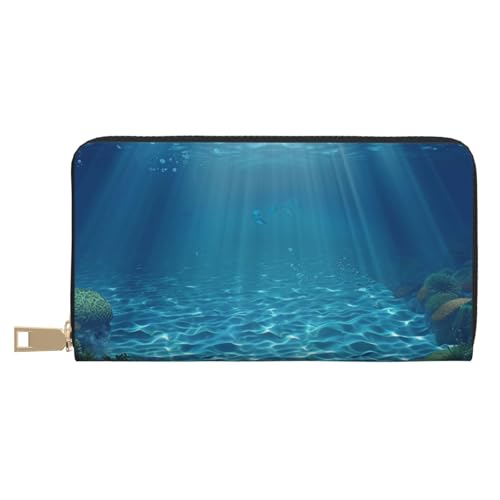 BWWHCCTI Tranquil Underwater Scenery Printed Long Wallet for Women Men - PU Leather Wallets Card Holder with Zip Coin Pocket von BWWHCCTI