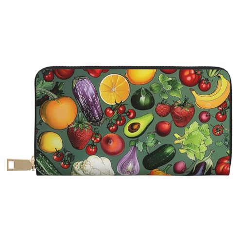 BWWHCCTI Vegetable Fruit Printed Long Wallet for Women Men - PU Leather Wallets Card Holder with Zip Coin Pocket von BWWHCCTI