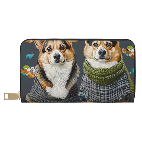 BWWHCCTI Wearing Clothes Corgi Dogs Printed Long Wallet for Women Men - PU Leather Wallets Card Holder with Zip Coin Pocket von BWWHCCTI