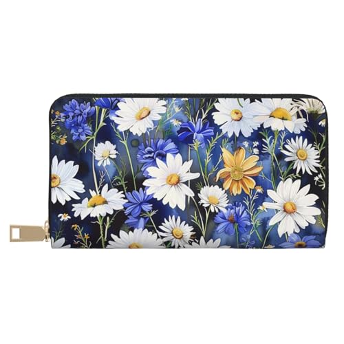 BWWHCCTI Wild Flowers and Cornflowers Daisies Printed Long Wallet for Women Men - PU Leather Wallets Card Holder with Zip Coin Pocket von BWWHCCTI