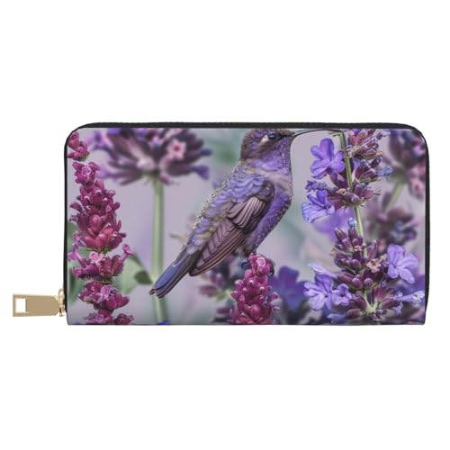 Bird in Lavender Floral Flowers Printed Long Wallet for Women Men - PU Leather Wallets Card Holder with Zip Coin Pocket von BWWHCCTI