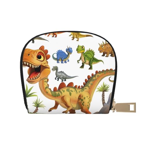 Münzbörse mit Cartoon-Dinosaurier-Bildern, für Damen und Herren, niedliches Leder, Kreditkartenhalter, Reißverschluss, Mini-Tasche, Kleingeldbörse, Weiß, Einheitsgröße, Münzbörse von BWWHCCTI