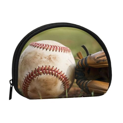 Niedliche Münzgeldbörse und Mini-Beutel, Baseball-Druck, kleine modische Geldtasche, Reißverschluss, Münztasche für Damen, schwarz, Einheitsgröße, halbrund, Schwarz , Einheitsgröße, Halbkreis von BWWHCCTI