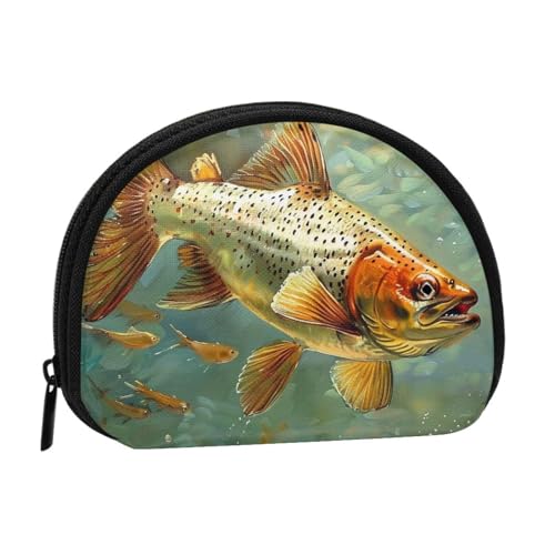 Niedliche Münzgeldbörse und Mini-Beutel, Fisch-Druck, kleine modische Geldtasche, Reißverschluss, Münztasche für Damen, schwarz, Einheitsgröße, halbrund, Schwarz , Einheitsgröße, Halbkreis von BWWHCCTI