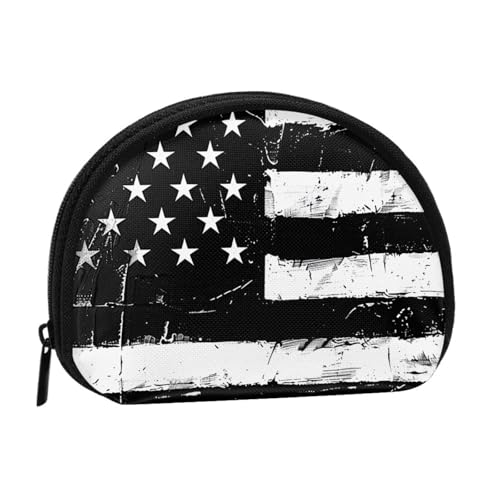 Niedliche Münzgeldbörse und Mini-Beutel, Geldbörse mit schwarz-weißen Streifen, Flagge, bedruckt, klein, modisch, Geldbeutel, Reißverschluss, Münztasche für Damen, schwarz, Einheitsgröße, halbrund von BWWHCCTI