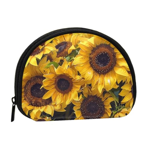 Niedliche Münzgeldbörse und Mini-Beutel, Kleingeldtasche, Sonnenblumen-Druck, kleine modische Geldtasche, Reißverschluss, Münztasche für Damen, schwarz, Einheitsgröße, halbrund, Schwarz von BWWHCCTI