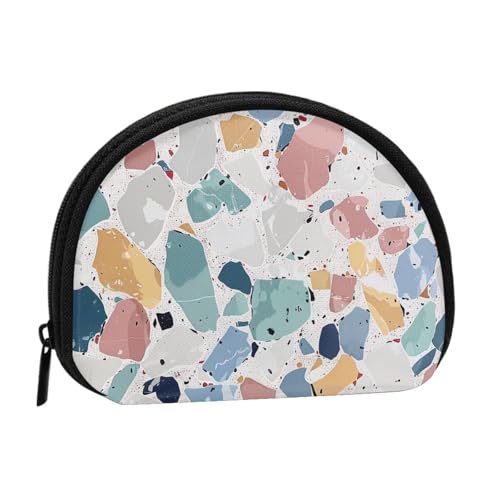 Niedliche Münzgeldbörse und Mini-Beutel, Kleingeldtasche, Terrazzo-Marmor-Pastell-Druck, kleine modische Geldtasche, Reißverschluss, Münztasche für Damen, schwarz, Einheitsgröße, halbrund, Schwarz von BWWHCCTI