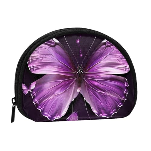 Niedliche Münzgeldbörse und Mini-Beutel, Kleingeldtasche, niedlicher Schmetterlingsdruck, kleine modische Geldtasche, Reißverschluss, Münztasche für Damen, schwarz, Einheitsgröße, halbrund, Schwarz von BWWHCCTI
