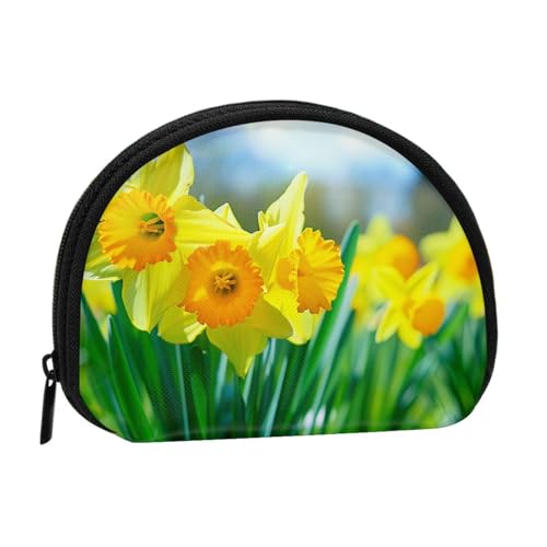 Niedliche Münzgeldbörse und Mini-Beutel, Narzissen-Blumen-Druck, kleine modische Geldtasche, Reißverschluss, Münztasche für Damen, schwarz, Einheitsgröße, halbrund, Schwarz , Einheitsgröße, Halbkreis von BWWHCCTI