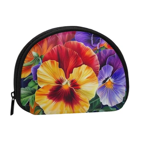 Niedliche Münzgeldbörse und Mini-Beutel, Stiefmütterchen Perfektion, bedruckt, klein, modisch, Geldbeutel, Reißverschluss, Münztasche für Damen, schwarz, Einheitsgröße, halbrund, Schwarz von BWWHCCTI