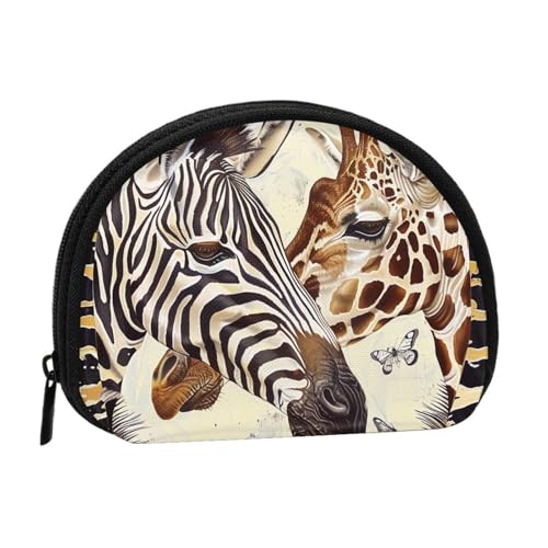 Niedliche Münzgeldbörse und Mini-Beutel, Zebra- und Giraffen-Druck, kleine modische Geldtasche, Reißverschluss, Münztasche für Damen, schwarz, Einheitsgröße, halbrund, Schwarz , Einheitsgröße von BWWHCCTI