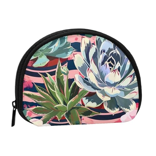 Niedliche Münzgeldbörse und Mini-Beutel, gestreifte Sukkulenten, bedruckt, kleine modische Geldtasche, Reißverschluss, Münztasche für Damen, schwarz, Einheitsgröße, halbrund, Schwarz , Einheitsgröße von BWWHCCTI
