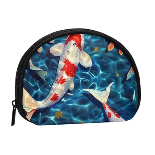 Niedliche Münzgeldbörse und Mini-Beutel, japanischer Fisch-Druck, kleine modische Geldtasche, Reißverschluss, Münztasche für Damen, schwarz, Einheitsgröße, halbrund, Schwarz , Einheitsgröße, Halbkreis von BWWHCCTI