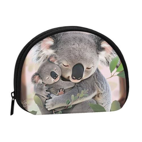Niedliche Münzgeldbörse und Mini-Beutel, niedlicher Koala-Druck, kleine modische Geldtasche, Reißverschluss, Münztasche für Damen, schwarz, Einheitsgröße, halbrund, Schwarz , Einheitsgröße, Halbkreis von BWWHCCTI