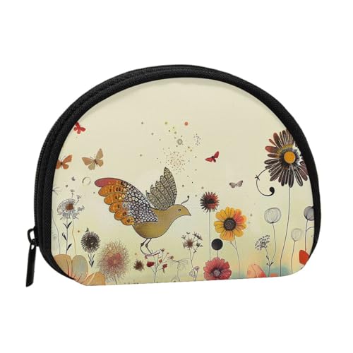 Niedliche Münzgeldbörse und Mini-Tasche, Kleingeldbörse, Henne fliegende Schmetterlinge unter Blumen, bedruckt, kleine modische Geldtasche, Reißverschluss, Münztasche für Damen, schwarz, Einheitsgröße von BWWHCCTI
