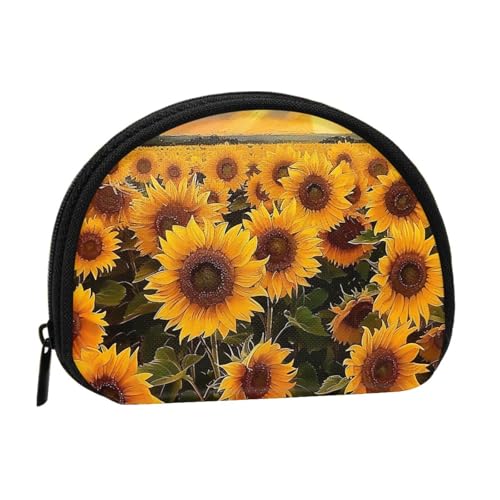 Niedliche Münzgeldbörse und Mini-Tasche, Kleingeldtasche, Sonnenblumen-Druck, klein, modisch, Geldbeutel, Reißverschluss, Münztasche für Damen, schwarz, Einheitsgröße, halbrund, Schwarz von BWWHCCTI