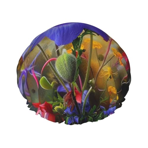Schöne Blumen Kunst Gedruckt Duschhaube Wiederverwendbare Badekappe Frauen Wasserdicht Doppellagige Badehaube Haarkappen, hält das Haar trocken, passt auf alle Kopf von BWWHCCTI