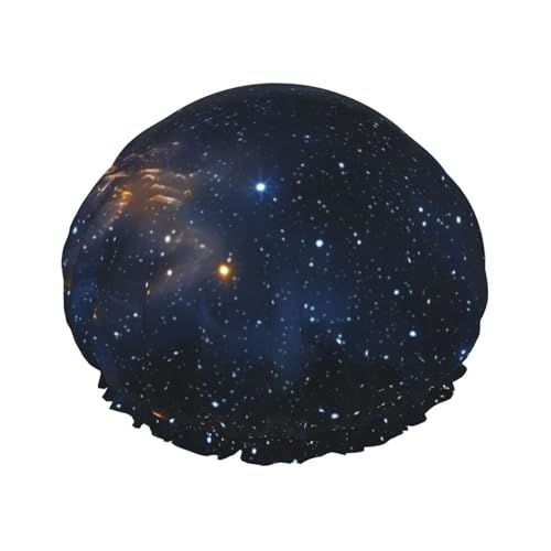 Starry Night Sky Deep Outer Space Printed Shower Cap Reusable Bath Cap Women Waterproof Double Layer Bath Hair Caps, Keeps Hair Dry, Fits All Head von BWWHCCTI