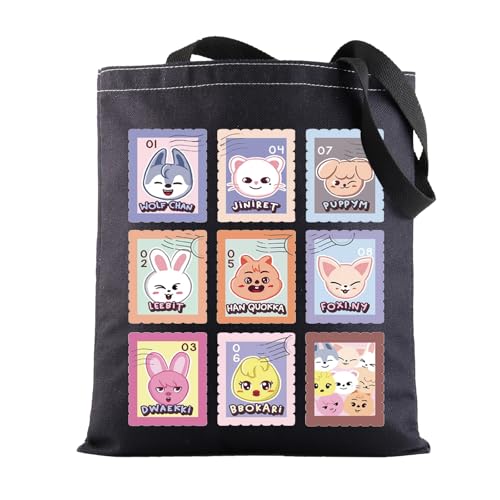 BWWKTOP Kpop SKZ Canvas-Tragetasche – SKZ Merchandise – Erwachsene Damen – 35,6 x 30,5 x 1,2 cm – Shipoopi Tg, Skzstamp Bl Tg, 14.56inch (length) x 12.59inch (width), Passform: von BWWKTOP