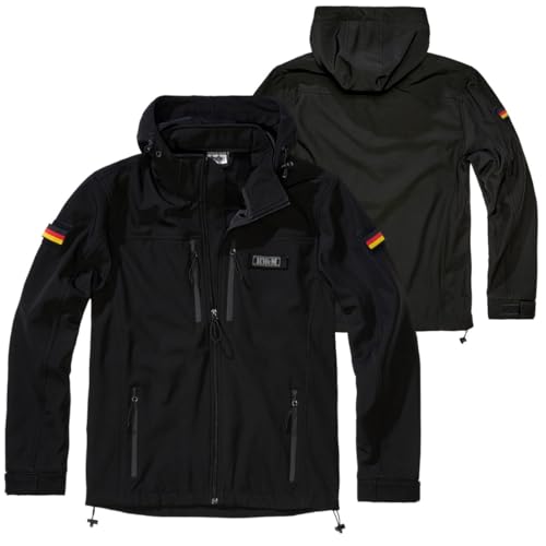 BWuM Tactical Softshell Jacke + Patch & Flaggen, Größe:4XL, Farbe:Schwarz von BWuM