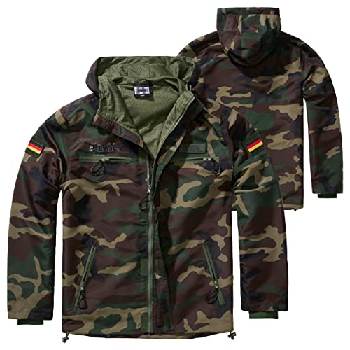 BWuM Tactical Windbreaker Zipper Sommer + Patch & Flaggen, Größe:3XL, Farbe:Woodland von BWuM