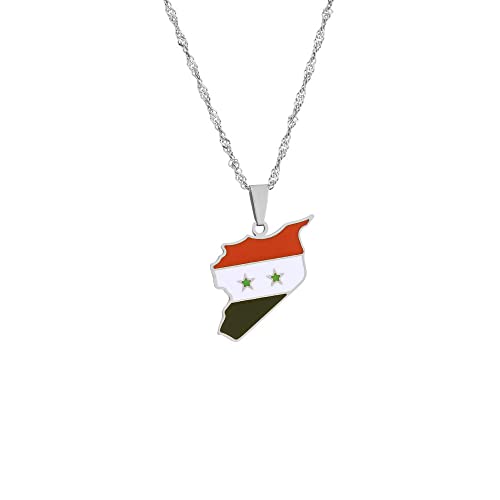 BXAAEUT Syria Map Flag Pendant Necklace Syria Fashion Hip Hop Clavicle Chain Men Ladies Universal Couple Necklace,White von BXAAEUT