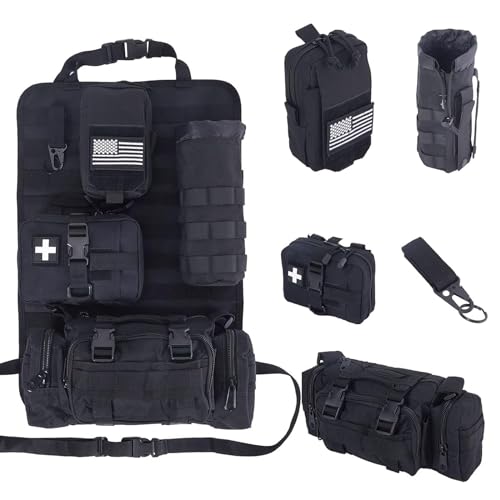 Universeller taktischer Organizer für Autositzrückseite, taktischer Molle-Fahrzeug-Organizer, Panel, Fahrzeugschutz, Organizer mit 4 abnehmbaren Taschen für Auto, LKW, Ford, Jeep, Fahrzeug (schwarz) von BXBXHD