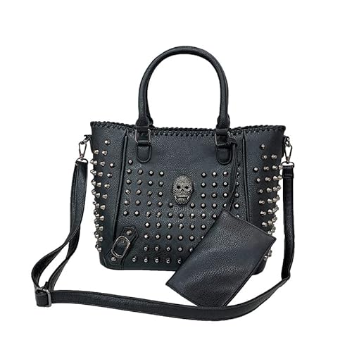 BXCNCKD Damen Totenkopf-Handtasche, Rucksack, große Kapazität, Gothic-Umhängetasche, Nieten, Arzt-Handtasche, Rucksack, Fa1103, Modern von BXCNCKD