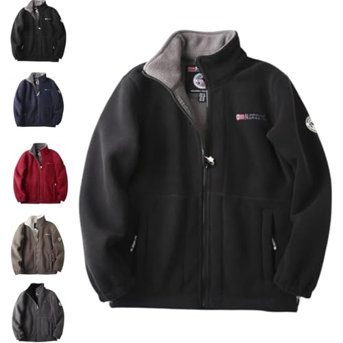 BXCZEDW Herren Doppellagige Fleecejacke Reversible Polarfleecejacke Winter Fleece Gefüttert Winddicht Full Zip Sweatshirts, Schwarz , 3XL von BXCZEDW