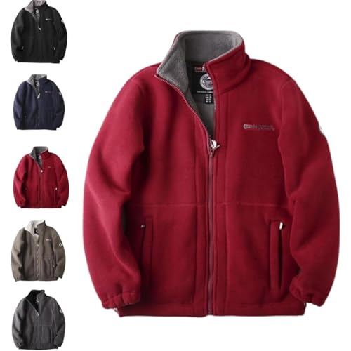 BXCZEDW Herren Doppellagige Fleecejacke Reversible Polarfleecejacke Winter Fleece Gefüttert Winddicht Full Zip Sweatshirts, rot, M von BXCZEDW