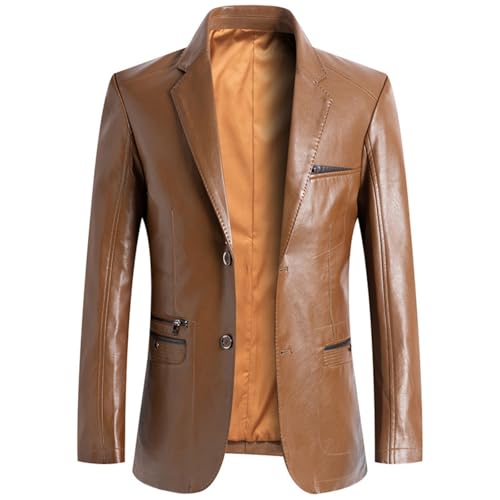 BXCZEDW Herren-Lederblazer, lässiger Revers, normale Passform, 2-Knopf-Jacke, Blazer mit Taschen, braun, 3XL BXCZEDW Herren-Lederblazer, lässiger Revers, normale Passform, 2-Knopf-Jacke, Blazer mit Taschen, braun, 3XL von BXCZEDW