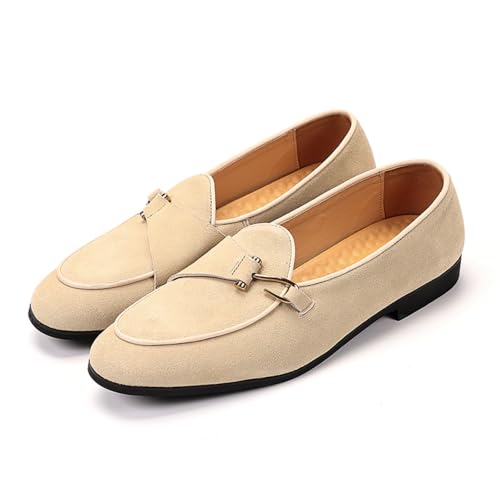 BXCZEDW Penny Loafer für Herren, echtes Leder, Wildleder, Loafer, Unisex, niedriger Absatz, bequem, Metallschnalle, Mokassins, beige, 40 EU von BXCZEDW