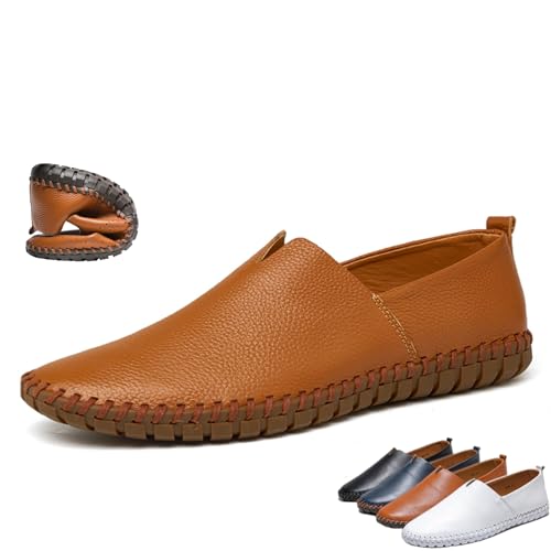 Handgefertigte Herren-Slipper aus echtem Leder, lässige Mokassins, Schlupfschuhe, atmungsaktiv, leicht, weich, Braun 1, 40 EU Handgefertigte Herren-Slipper aus echtem Leder, lässige Mokassins, Schlupfschuhe, atmungsaktiv, leicht, weich, Braun 1, 40 EU von BXCZEDW