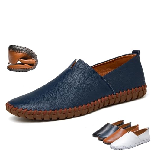 Handgefertigte Herren-Slipper aus echtem Leder, lässige Mokassins, Schlupfschuhe, atmungsaktiv, leicht, weich, Navy1, 40 EU von BXCZEDW