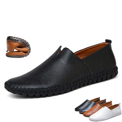 Handgefertigte Herren-Slipper aus echtem Leder, lässige Mokassins, Schlupfschuhe, atmungsaktiv, leicht, weich, schwarz 1, 40 EU von BXCZEDW