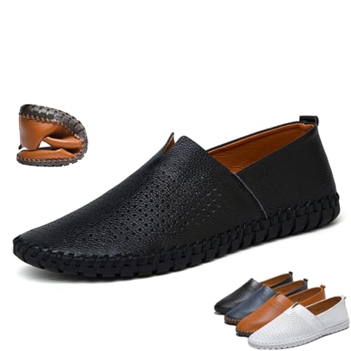 Handgefertigte Herren-Slipper aus echtem Leder, lässige Mokassins, Schlupfschuhe, atmungsaktiv, leicht, weich, schwarz 2, 40 EU Handgefertigte Herren-Slipper aus echtem Leder, lässige Mokassins, Schlupfschuhe, atmungsaktiv, leicht, weich, schwarz 2, 40 EU von BXCZEDW