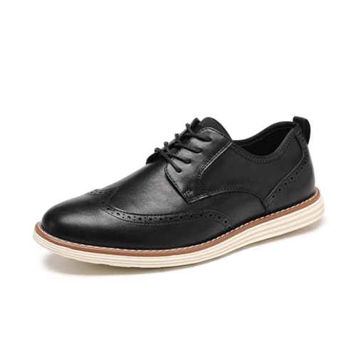 Herren Brogues Elegante Oxfords Spitze Zehenpartie Weiche Sohle Derby Casual Dress Leichte Schnürschuhe, Schwarz , 42 1/3 EU von BXCZEDW