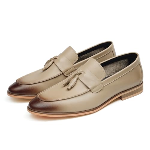 Herren-Slipper & Mokassins, Rindsleder, handgenäht, Holzsohle, weiches Leder, Slip-on Quaste, khaki, 40 EU Herren-Slipper & Mokassins, Rindsleder, handgenäht, Holzsohle, weiches Leder, Slip-on Quaste, khaki, 40 EU von BXCZEDW