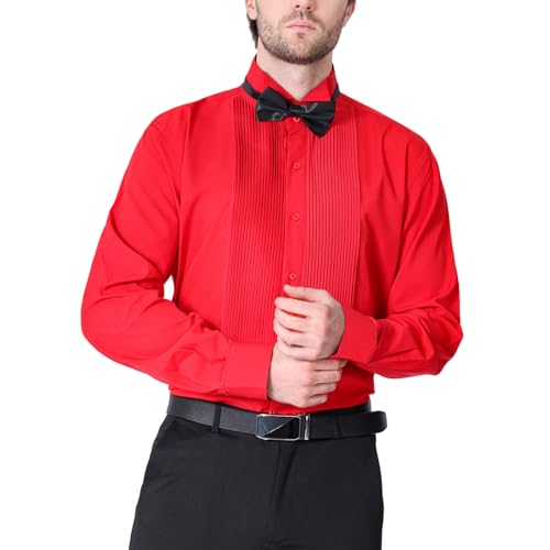 Herren-Smokinghemd, formelles Kleid, Hemd, Stichfalten vorne, Doppelmanschette, Hemden mit Fliege für Abschlussball, Party, Hochzeit Herren-Smokinghemd, formelles Kleid, Hemd, Stichfalten vorne, Doppelmanschette, Hemden mit Fliege für Abschlussball, Party, Hochzeit von BXCZEDW