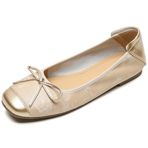 Mary Jane Ballerinas für Damen, quadratische Zehenpartie, bequem, lässig, Schlupfschuhe und Mokassins, Arbeit und Büro, Mary Jane Schuhe, aprikose, 38 EU von BXCZEDW