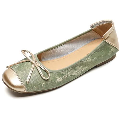 Mary Jane Ballerinas für Damen, quadratische Zehenpartie, bequem, lässig, Schlupfschuhe und Mokassins, Arbeit und Büro, Mary Jane Schuhe, grün, 38 EU von BXCZEDW
