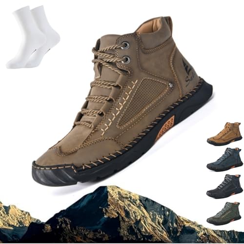 Olveros Stiefel Herren Bequeme Handgefertigte Lederstiefel Wasserdicht Outdoor Arch Support Geräumige Zehenbox Orthopädische Schuhe, braun, 44 EU von BXCZEDW