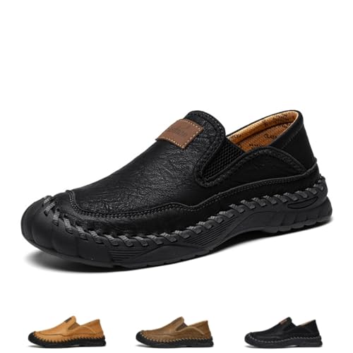 Orthopädische Herren-Slipper aus Leder, handgefertigt, für den Außenbereich, lässiger Loafer, bequeme Slipper, Mokassin-Schuhe, Schwarz , 40 EU Orthopädische Herren-Slipper aus Leder, handgefertigt, für den Außenbereich, lässiger Loafer, bequeme Slipper, Mokassin-Schuhe, Schwarz , 40 EU von BXCZEDW