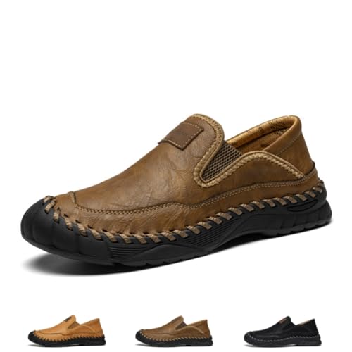 Orthopädische Herren-Slipper aus Leder, handgefertigt, für den Außenbereich, lässiger Loafer, bequeme Slipper, Mokassin-Schuhe, braun, 40 EU Orthopädische Herren-Slipper aus Leder, handgefertigt, für den Außenbereich, lässiger Loafer, bequeme Slipper, Mokassin-Schuhe, braun, 40 EU von BXCZEDW