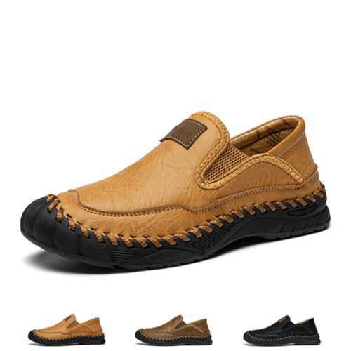 Orthopädische Herren-Slipper aus Leder, handgefertigt, für den Außenbereich, lässiger Loafer, bequeme Slipper, Mokassin-Schuhe, khaki, 40 EU Orthopädische Herren-Slipper aus Leder, handgefertigt, für den Außenbereich, lässiger Loafer, bequeme Slipper, Mokassin-Schuhe, khaki, 40 EU von BXCZEDW