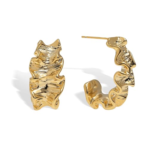 BXDA Chunky Gold Creolen für Damen und Mädchen, trendiges Statement 90er Jahre Hip Pop Herz hohl leicht hypoallergen Ohrschmuck Abschlussball Modeschmuck Geschenk, Edelstahl, Kein Edelstein von BXDA