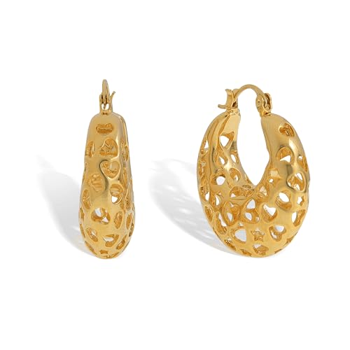 BXDA Chunky Gold Creolen für Damen und Mädchen, trendiges Statement 90er Jahre Hip Pop Herz hohl leicht hypoallergen Ohrschmuck Abschlussball Modeschmuck Geschenk, Edelstahl, Kein Edelstein von BXDA