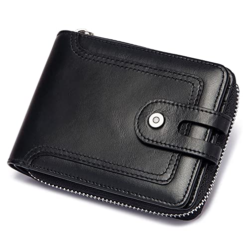 BXGGXBYSW Retro-Ledergeldbörsen, zarter Geldschein-Clip, genähte Reichtumstasche, Münzfach/Kreditkartenetui mit 14 Kartenfächern (Farbe: Braun), Schwarz von BXGGXBYSW
