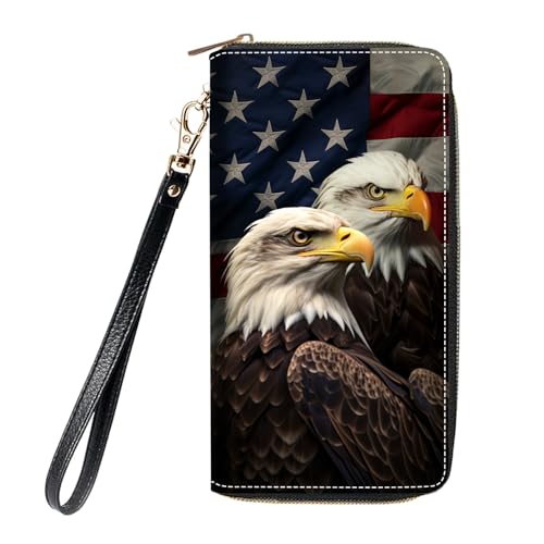 BXIKEOPIU Geldbörse Damen Große Kapazität Tragbar PU Leder Reißverschluss Geldbörse für Smart Phone/Karte/Münze/Bargeld Multifunktionale Clutch Geldbörse mit abnehmbarem Handgelenkriemen Segelschiff, von BXIKEOPIU