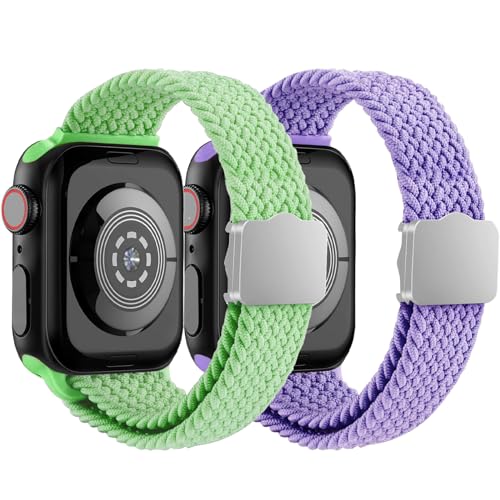 Geflochtenes Solo-Loop-Armband, kompatibel mit Apple Watch für Kinder, 38 mm, 40 mm, 41 mm, 42 mm, 44 mm, 45 mm, 49 mm, weich, dehnbar, elastische Bänder mit verstellbarem Magnetverschluss, für iWatch von BXKM